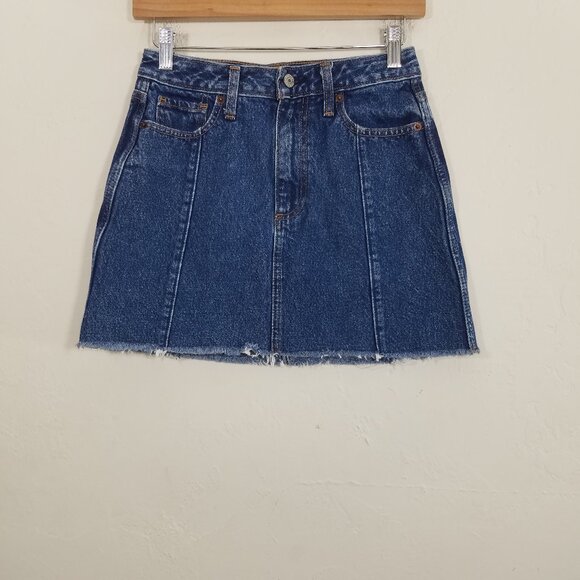 Abercrombie & Fitch ZOE Natural Rise Vintage A-Line Skirt Mini Denim Blue 0/25 - Picture 1 of 4